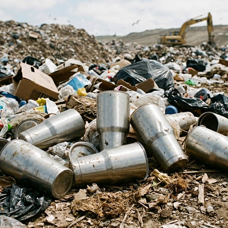 stainless steel cups in landfill